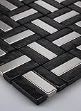 1 Matte Glasmosaik Schwarz Silber Fliese Mosaik Klarglas Metallmosaik Edelstahl