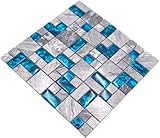 Mosaik Fliese Transluzent grau Kombination Glasmosaik Crystal Stein grau blau für WAND BAD WC DUSCHE KÜCHE FLIESENSPIEGEL THEKENVERKLEIDUNG BADEWANNENVERKLEIDUNG Mosaikmatte Mosaikplatte